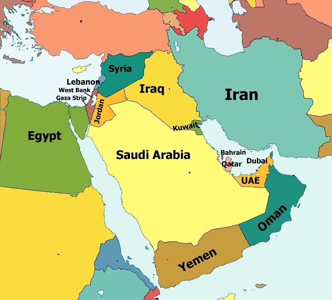 kort over qatar og de omkringliggende lande