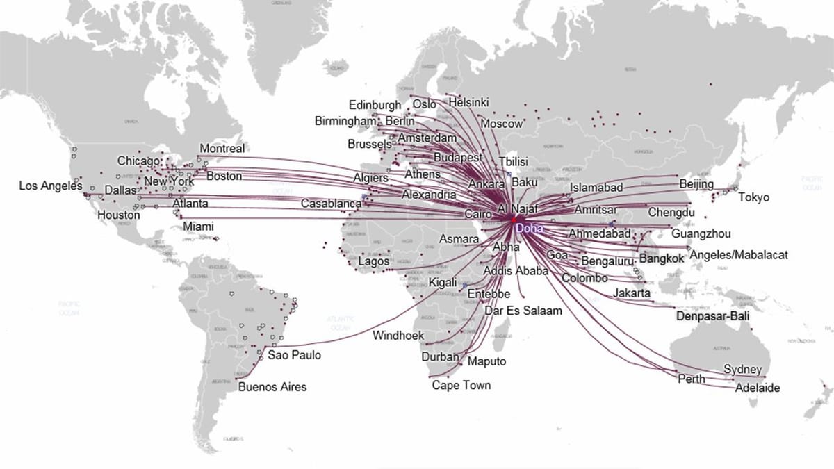 qatar airways rute kort europa