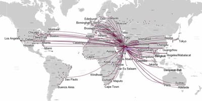 Qatar airways rute kort europa
